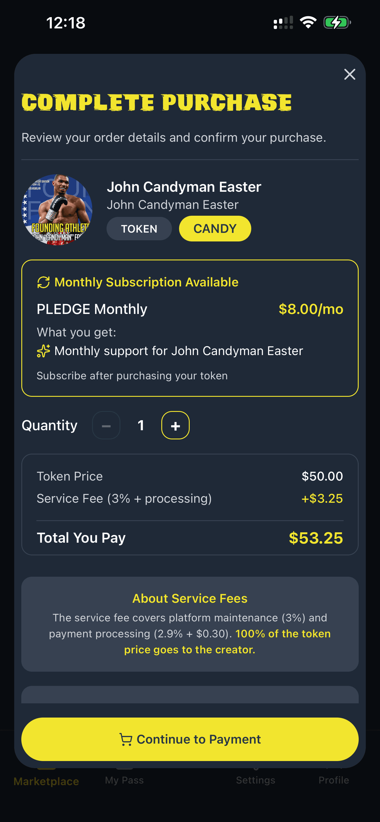 PXL8 app — purchase an athlete PASS